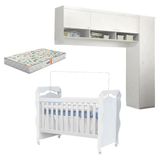 Berço Americano New Nanda Guarda Roupa Eloisa 1 Porta Com Módulo Aéreo Branco Brilho E Colchão Gazin - Phoenix