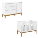 Berço Americano Unique E Cômoda Com Porta Nature Clean Branco Soft Eco Wood Matic