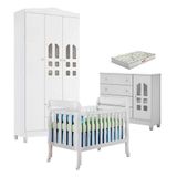 Quarto De Bebê New Selena 3 Portas Com Berço Lila E Cômoda Selena Branco Brilho E Colchão Gazin Carolina Móveis