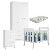 Quarto De Bebê 3 Portas Ternura Baby Com Berço Lila Branco Brilho Com Colchão Gazin - Incorplac