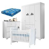 Quarto De Bebê Ane Com Berço Americano New Nanda Branco Brilho E Colchão Ortobom Phoenix Baby