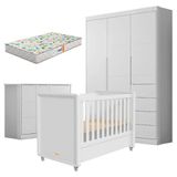 Quarto De Bebê Eloá Com Berço Americano Tutto New Branco Acetinado E Colchão Gazin Phoenix Baby