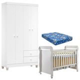 Berço Americano Mirelle Com Colchão Para Berço Americano E Guarda Roupa Ternura Baby 4 Portas Branco Flex - Incorplac