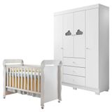 Berço Americano Mirelle E Guarda Roupa Infantil Ane Branco Brilho Phoenix Baby