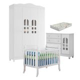 Quarto De Bebê New Selena 4 Portas Com Berço Lila E Cômoda Selena Branco Brilho E Colchão Gazin Carolina Móveis