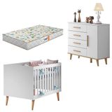 Berço Americano E Cômoda Infantil Ludmila Branco Bétula Com Colchão Gazin Carolina