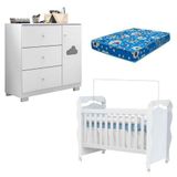Berço Americano New Nanda E Cômoda Infantil Ane Branco Brilho Com Colchão Ortobom Phoenix Baby