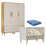 Berço Americano Ludmila E Guarda Roupa Infantil Lorena 3 Portas Off White Bétula Com Colchão Ortobom - Carolina Baby