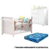 Berço Americano Lara E Cômoda Infantil Duda Branco Brilho Com Colchão Phoenix Baby