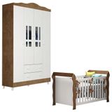 Berço Americano Lara E Guarda Roupa Ariel 4 Portas Branco Acetinado Amadeirado Carolina