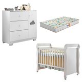 Berço Americano Mirelle E Cômoda Infantil Ane Branco Brilho Com Colchão Gazin Phoenix Baby