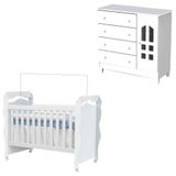 Berço Americano New Nanda E Cômoda Infantil Selena Branco Brilho Carolina