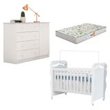 Berço Americano New Nanda Com Cômoda Helena Branco Brilho E Colchão Gazin Phoenix