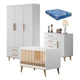 Quarto De Bebê Ludmila Com Berço Ligia Branco Acetinado Bétula Com Colchão Ortobom - Carolina Móveis