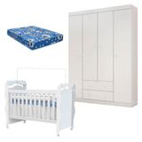 Berço Americano New Nanda Com Guarda Roupa Helena Branco Brilho E Colchão Ortobom Phoenix