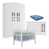 Quarto De Bebê New Selena 4 Portas Com Berço Lila E Cômoda Gran Selena Branco Brilho E Colchão Ortobom Carolina Móveis
