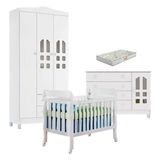Quarto De Bebê New Selena 3 Portas Com Berço Lila E Cômoda Gran Selena Branco Brilho E Colchão Gazin Carolina Móveis