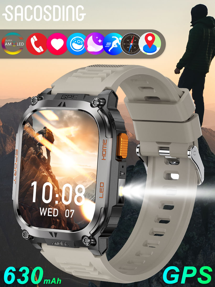 Smartwatch Sacosding Gps Militar Ao Ar Livre Ip68 À Prova D'água