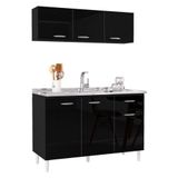 Balcão De Pia E Armário Aéreo 120 Cm Preto Poquema