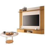 Painel Para Tv Suspenso Solus E Mesa De Centro Sky Com Tampo De Vidro Cinamomo Off White Hb Móveis