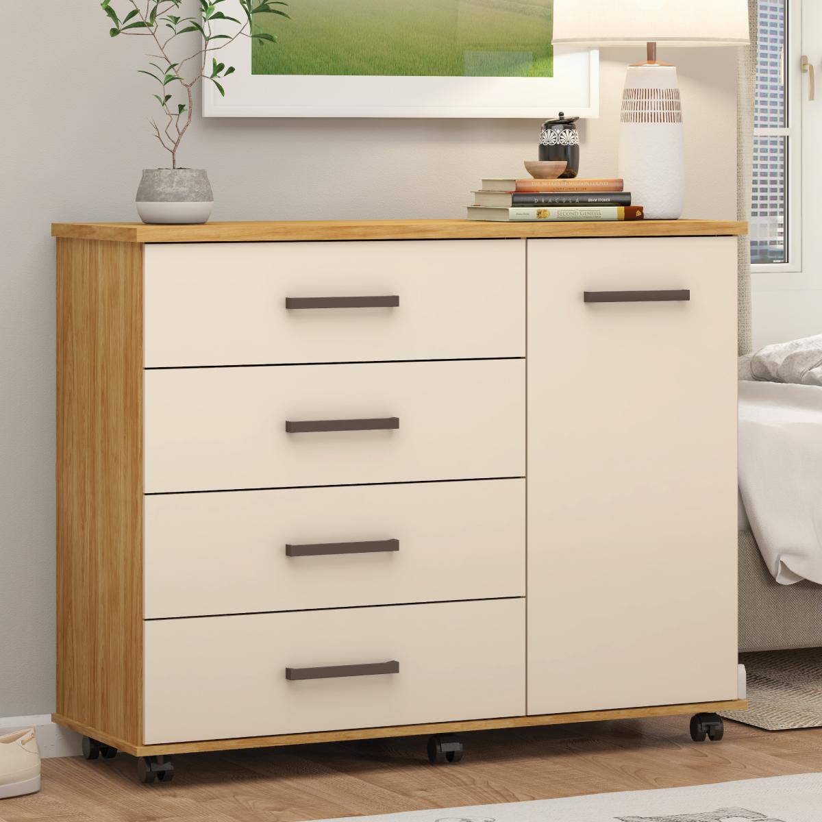 Cômoda 4 Gavetas 1 Porta Flora Cinamon/off White Demóbile