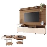 Estante Home Theater Artís Off White Castanho E Kit Mesa De Centro Sky Castanho Hb Móveis