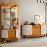 Aparador Para Sala Buffet Ambiente Mônaco E Cristaleira Moss Cinamomo Off White Madetec