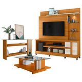 Estante Home Theater Alan Com Rodízios E Aparador Com Mesa De Centro Frizz Cinamomo Off White - Madetec