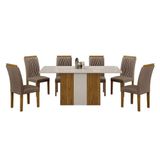 Mesa De Jantar Doha 160x80 Reto Freijó Decor Off White Com 6 Cadeiras Freijó Joli Camurça Leifer Móveis