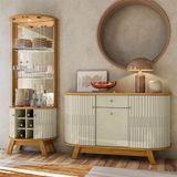 Aparador Para Sala Buffet Ambiente Monza E Cristaleira Marina Cumaru Opala Madetec