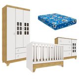 Quarto De Bebê Malu Branco Acetinado Bétula Com Colchão Ortobom Carolina