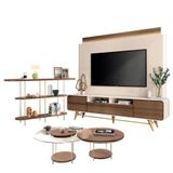 Estante Home Theater Nobre Off White Castanho E Aparador Infinity E Kit Mesa De Centro Sky Castanho Hb Móveis