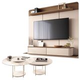 Home Suspenso Galax Castanho Off White E Kit Mesa De Centro Sky Off White- Hb Móveis