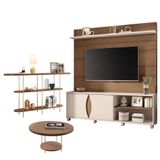 Estante Home Theater Luxor Castanho Off White E Aparador Infinity E Mesa De Centro Sky Castanho- Hb Móveis