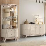 Aparador Para Sala Buffet Ambiente Mônaco E Cristaleira Moss Calacata Off White Madetec
