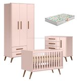 Quarto De Bebê Q Encanto Retrô Rosa Com Colchão Gazin - Qmovi
