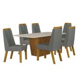 Mesa De Jantar Liz 180x90 Freijó Off White Com 6 Cadeiras Freijó Linho Cinza Leifer Móveis