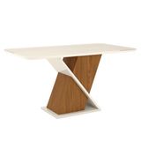 Mesa De Jantar Fiorella 160 Cm Tampo Arredondado Com Vidro Nature Off White Henn