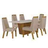 Mesa De Jantar Liz 180x90 Freijó Off White Com 6 Cadeiras Freijó Linho Palha Leifer Móveis