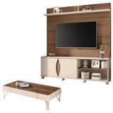 Estante Home Theater Luxor E Mesa De Centro Cadenza Castanho Off White - Hb Móveis