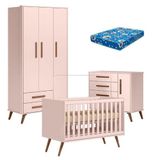 Quarto De Bebê Q Encanto Retrô Rosa Com Colchão Ortobom - Qmovi