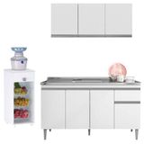 Balcão De Pia Tatiane 145 Cm E Armário Aéreo Andréia 3 Portas 120 Cm Com Fruteira Monalise Branco Brilho Ajl