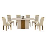 Mesa De Jantar Doha 160x80 Reto Off White Freijó Decor Off Com 6 Cadeiras Freijó Joli Palha Leifer Móveis