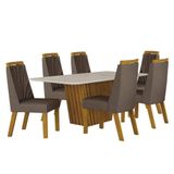 Mesa De Jantar Liz 180x90 Freijó Off White Com 6 Cadeiras Freijó Joli Camurça Leifer Móveis
