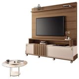 Estante Home Theater Bold Off White Castanho E Mesa De Centro Sky Com Tampo De Vidro Off White Hb Móveis