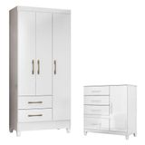 Guarda Roupa Infantil Lima E Cômoda Vênus Com Pés Branco Flex Moval