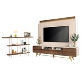 Estante Home Theater Nobre Off White Castanho E Aparador Infinity Castanho Hb Móveis