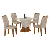Mesa De Jantar Larissa 120x80 Off White Freijó Com 4 Cadeiras Mdf Freijó Linho Palha - Leifer Móveis