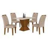 Mesa De Jantar Larissa 120x80 Freijó Off White Com 4 Cadeiras Mdf Freijó Linho Palha - Leifer Móveis