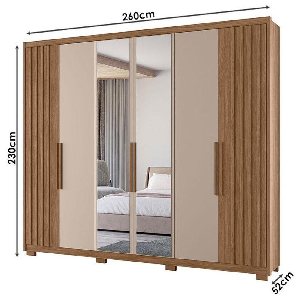 Guarda Roupa Casal Araguaia 6 Portas Carvalho Fendi Com Espelho